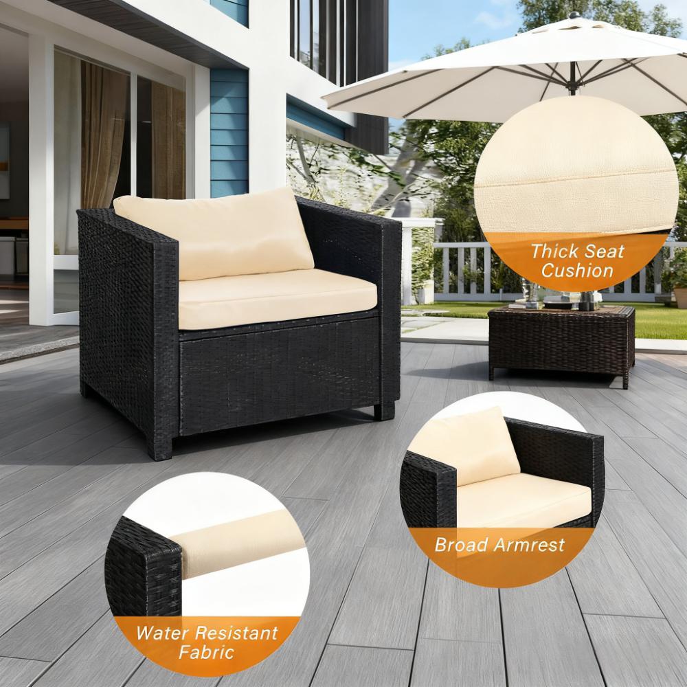 Outdoor/Indoor Wicker Armchair with Thick Cushion