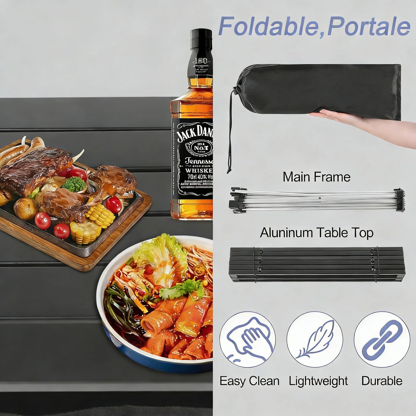 Ultralight Aluminum Folding Table with Carry Bag, Multi-Use Outdoor