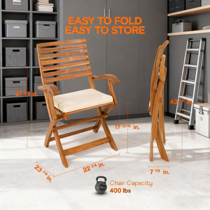 Foldable Wooden Armchair with Water-Resistant Cushion (2-Piece Set)