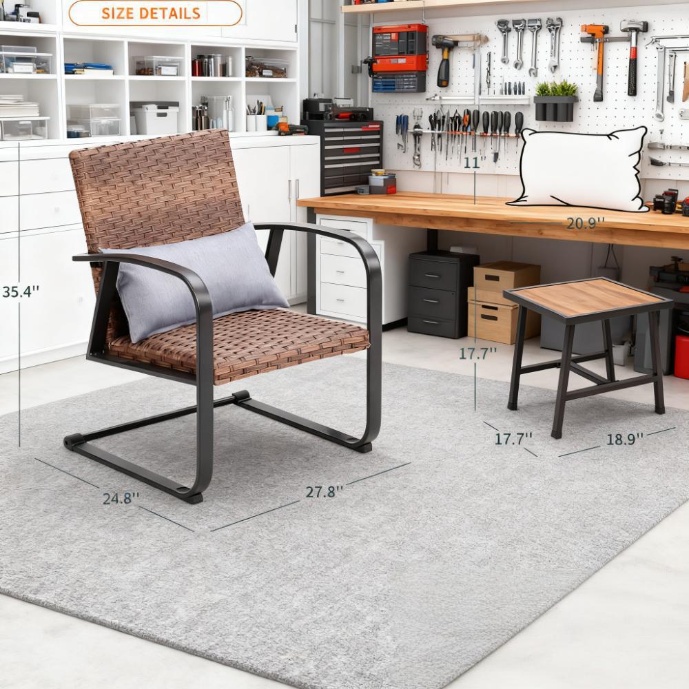 3-Piece Wicker Patio Furniture Set (2 Chairs + 1 Side Table)