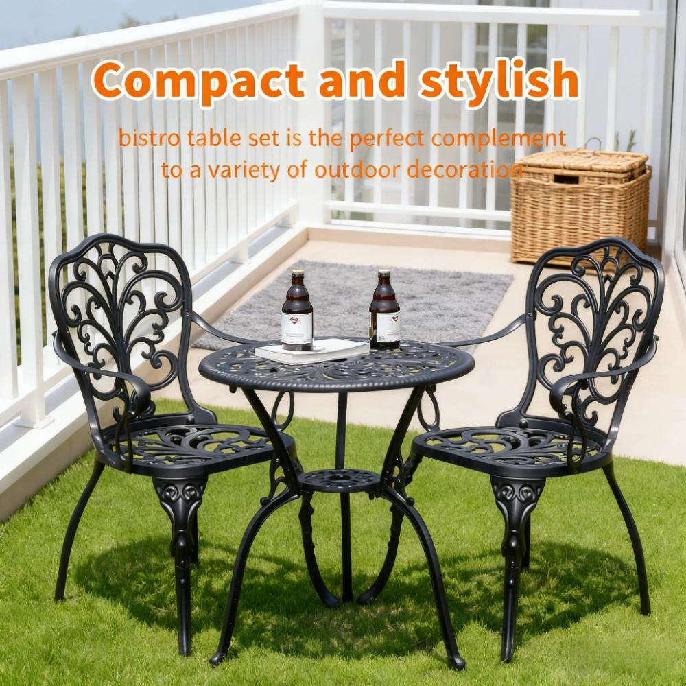 3-Piece Outdoor Bistro Table Set (2 Chairs + 1 Table)