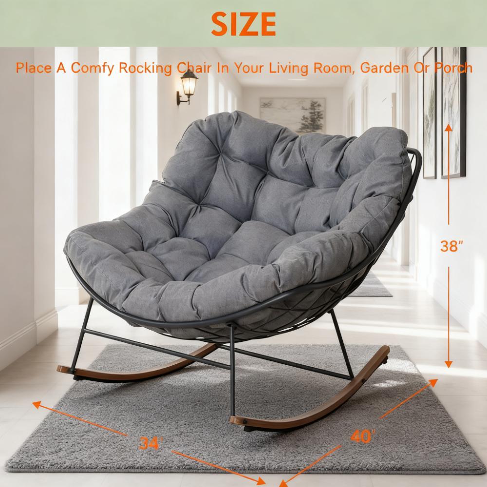 Plush Curved Rocking Chair with Steel Frame