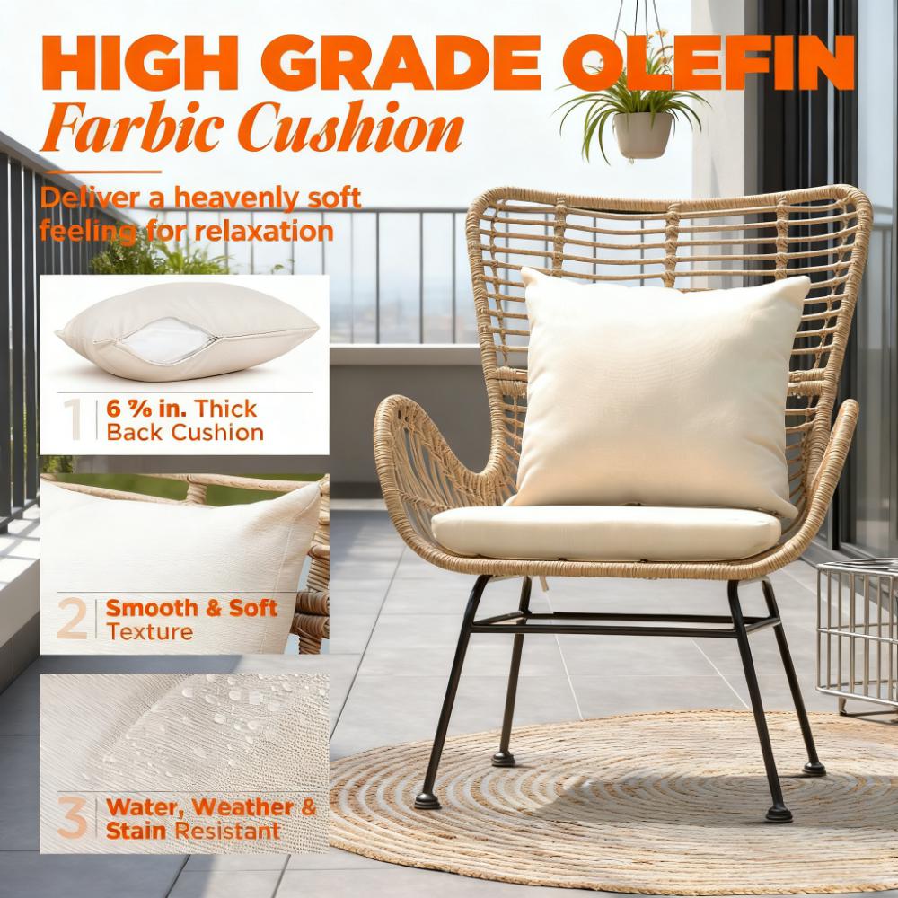 2-Piece Outdoor Wicker Wingback Chair Set with Cushions