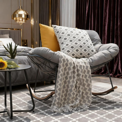 Plush Curved Rocking Chair with Steel Frame