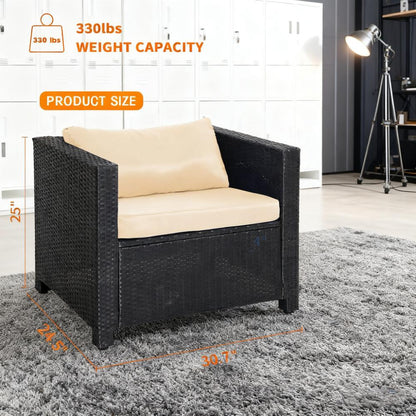 Outdoor/Indoor Wicker Armchair with Thick Cushion