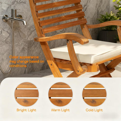 Foldable Wooden Armchair with Water-Resistant Cushion (2-Piece Set)