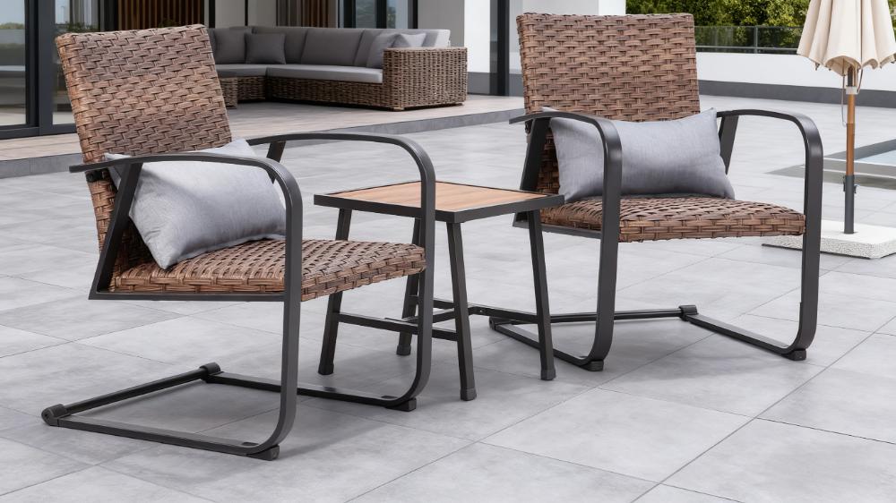 3-Piece Wicker Patio Furniture Set (2 Chairs + 1 Side Table)