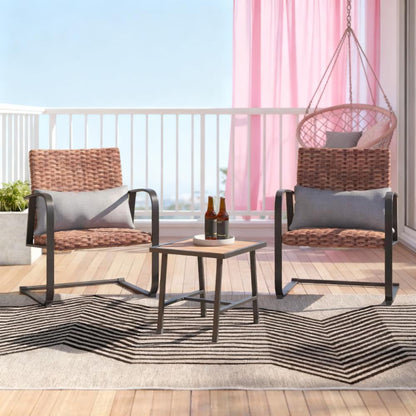 3-Piece Wicker Patio Furniture Set (2 Chairs + 1 Side Table)