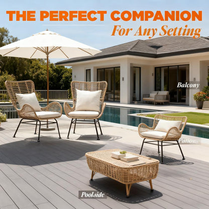 2-Piece Outdoor Wicker Wingback Chair Set with Cushions