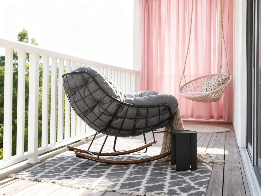Plush Curved Rocking Chair with Steel Frame