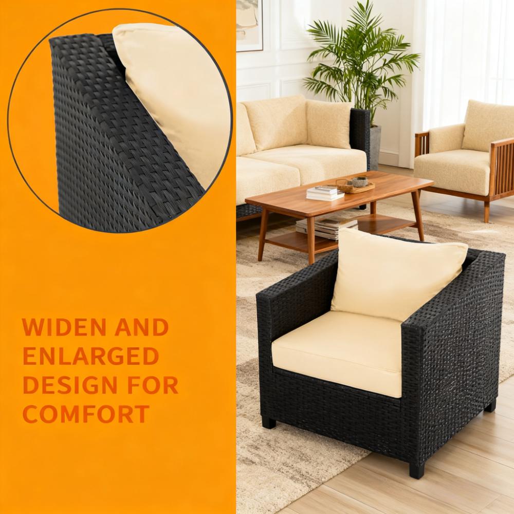 Outdoor/Indoor Wicker Armchair with Thick Cushion