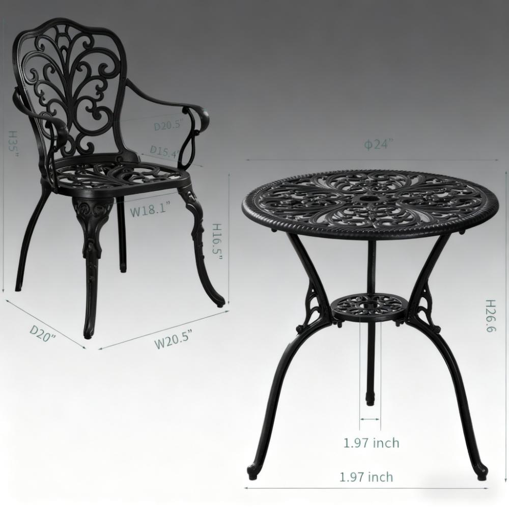 3-Piece Outdoor Bistro Table Set (2 Chairs + 1 Table)
