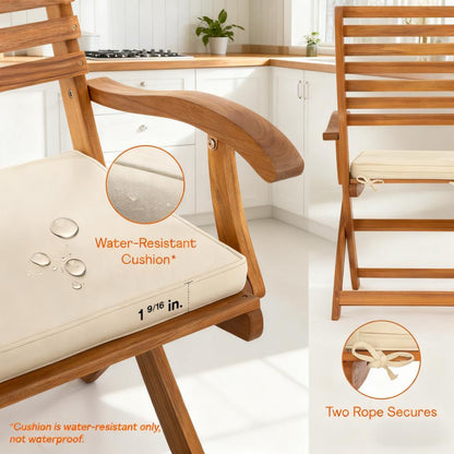 Foldable Wooden Armchair with Water-Resistant Cushion (2-Piece Set)