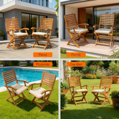 Foldable Wooden Armchair with Water-Resistant Cushion (2-Piece Set)